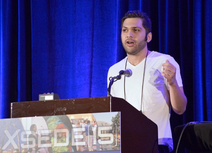 <strong>Flowmaster. </strong>Kiumars Soltani is a PhD candidate in Informatics at the University of Illinois. His app UrbanFlow harnesses streaming social media data to infer land and building use. Courtesy Kiumars Soltani.