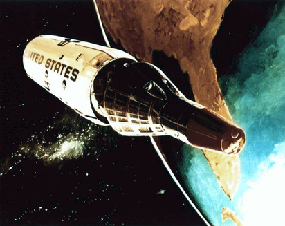 <strong>Spy station.</strong> Planned during the Cold War 1960s, the Manned Orbiting Laboratory (MOL) would have spied on the Soviet Union. Scientists recently re-examined the health risks its astronauts might have faced. Conceptual drawing courtesy NASA.