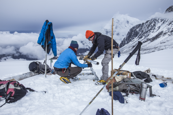 <strong>Raksha Roy</strong> is a developer for ICIMOD, an NGO that supports sustainable development in the Hindu Kush Himalayas. Here, scientists collect cryosphere data in the Langtang Valley, Nepal. Courtesy Jitendra Raj Bajracharya/ICIMOD.