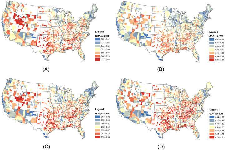 <strong>Migration patterns</strong> could reveal one mechanism behind the growing political divide in the US. Courtesy Penn State.